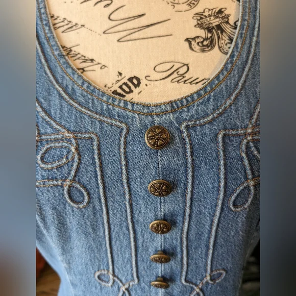 1990s Vintage Denim Women's Faux Button Up Dress Size 8 - Picture 4 of 10